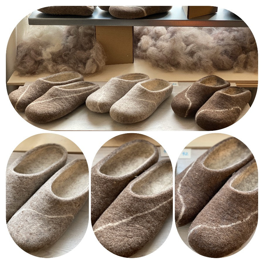Grey felted wool slippers with the Steine stones motif